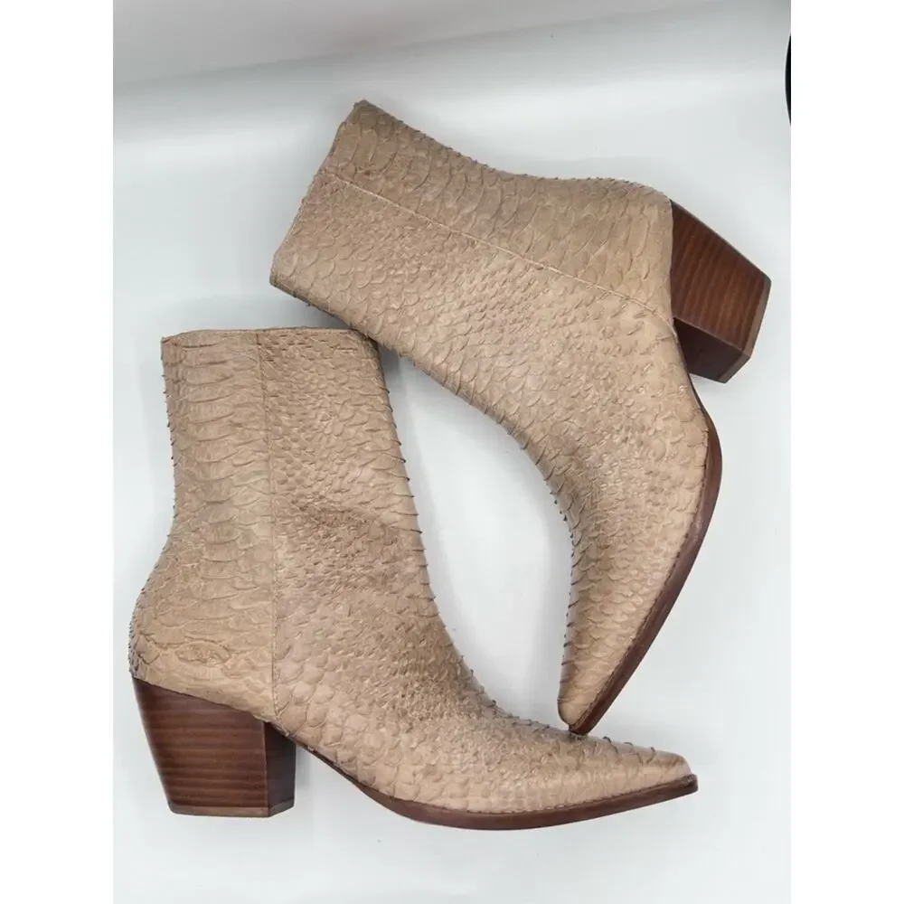 Matisse Caty Ankle Boots Ivory Snake Embossed Leather Booties Sz 8.5